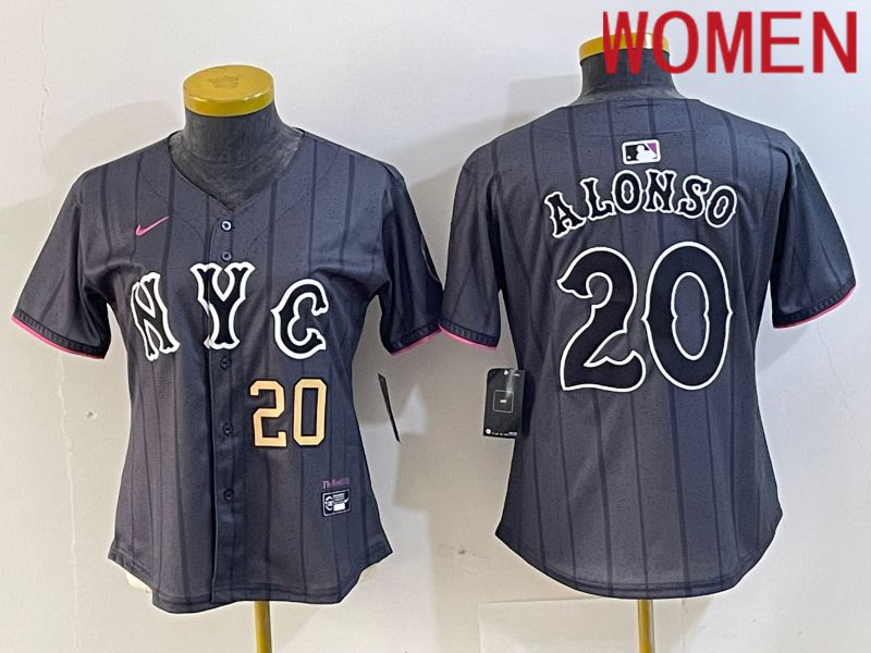 Women New York Mets #20 Alonso Black City Edition 2024 Nike MLB Jersey style 3